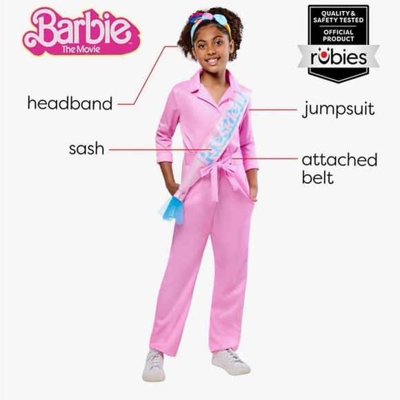NWT Girls Barbie Movie President Barbie Costume Jumpsuit with Headband and Sash - Picture 2 of 10